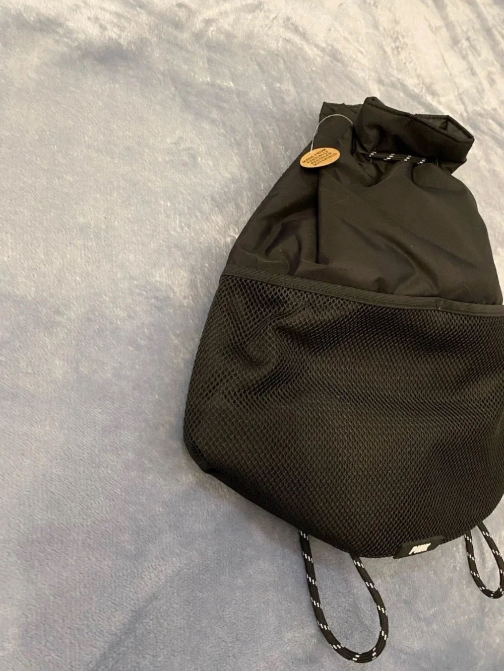 Victorias Secret PINK Solid Black Drawstring Logo Backpack Purse NWOT